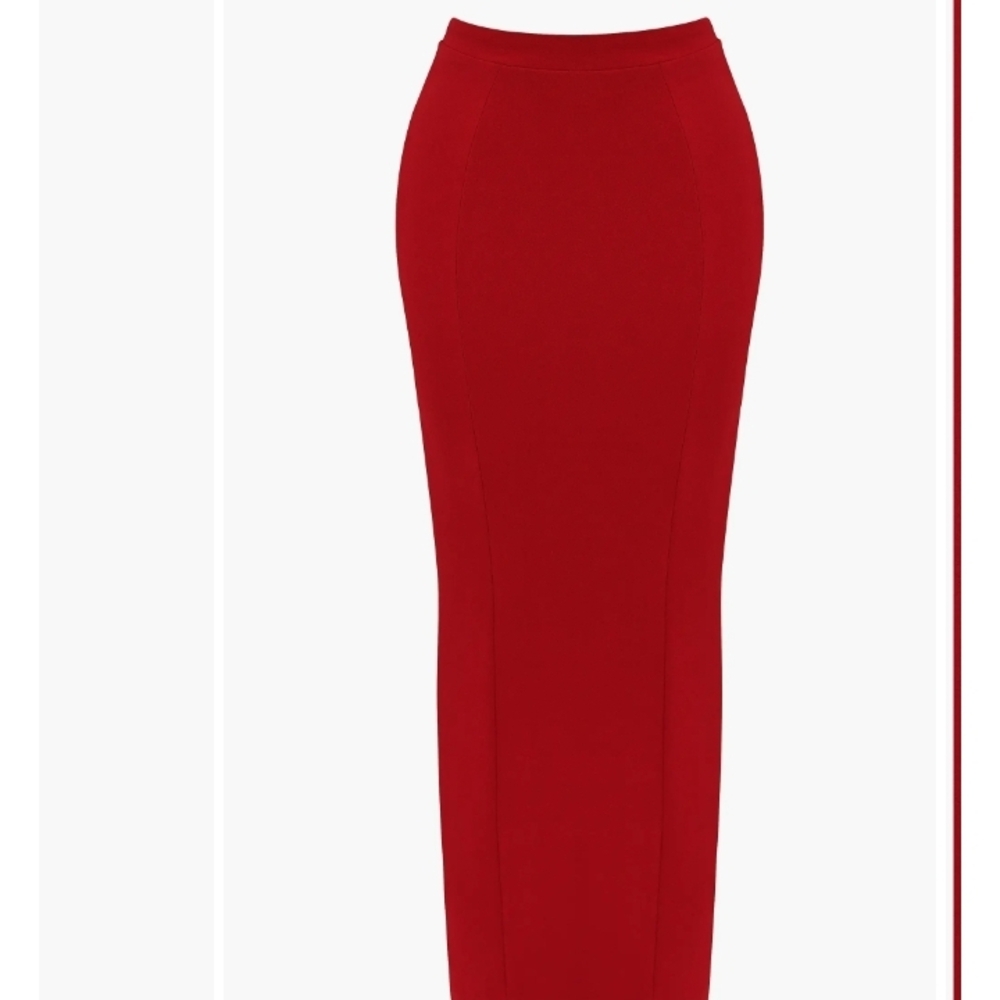 Red High-Waist Pencil Maxi Skirt